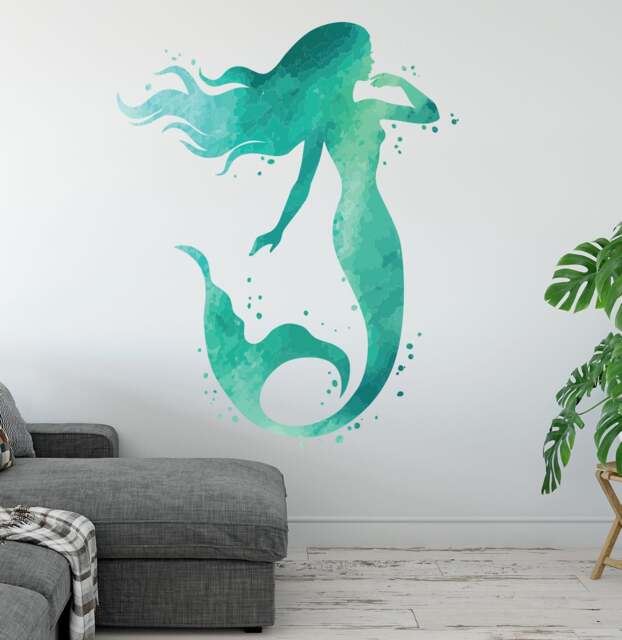 Mermaid Wall Decal - Ocean Art Watercolors Bedroom Decor Vinyl Sticker