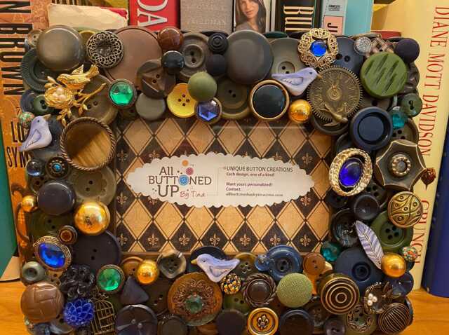 Bird ~ Button Frame in Browns Olive & Blue Gift For Gardener Bird Lover Rustic Decor Boho - Her Him -4x6 Photo - image 1