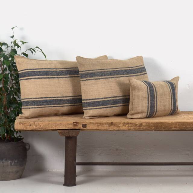 Antique Linen Cushion in Cobalt Blue Stripes - image 1