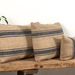 Antique Linen Cushion in Cobalt Blue Stripes - thumbnail 3