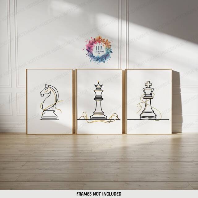 Minimal Chess Prints - Set Of 3 Boho Posters - Player Gift Line Drawing Print Home Decor Lover Wall Art Kids Gifts - image 1
