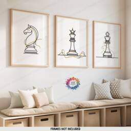 Minimal Chess Prints - Set Of 3 Boho Posters - Player Gift Line Drawing Print Home Decor Lover Wall Art Kids Gifts - thumbnail 2