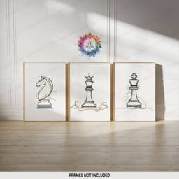 Minimal Chess Prints - Set Of 3 Boho Posters - Player Gift Line Drawing Print Home Decor Lover Wall Art Kids Gifts - thumbnail 1