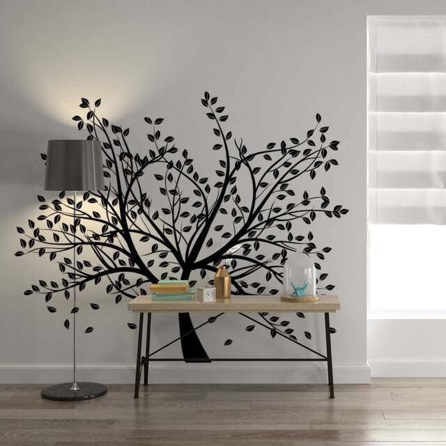 Tree Sticker Decal - Wall Birch Art Vinyl Nursery Stickers Nature Botanical Trees Decals Forest Decor Natural Big Leaf Peel & Stick - image 1