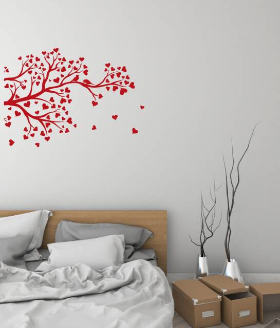 Branch Of Love Vinyl Wall Decal Tree Birds Hearts Romantic Room Art Stickers Mural - #3003Di - image 1