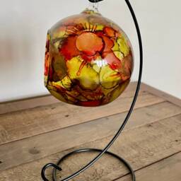 Hand Painted, Autumnal Hanging Glass Tea Light Holder. Glass Candle Holder On A Stand. Christmas Gift, Mother's Day Gift - thumbnail 2