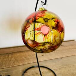 Hand Painted, Autumnal Hanging Glass Tea Light Holder. Glass Candle Holder On A Stand. Christmas Gift, Mother's Day Gift - thumbnail 3