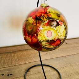 Hand Painted, Autumnal Hanging Glass Tea Light Holder. Glass Candle Holder On A Stand. Christmas Gift, Mother's Day Gift - thumbnail 4