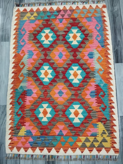 Kilim Rug Multicolour, Handmade Artisan Afghan Turkish Scandinavian Navajo Bohemian Flatweave Wool Multicolour 123x87 cm - image 1