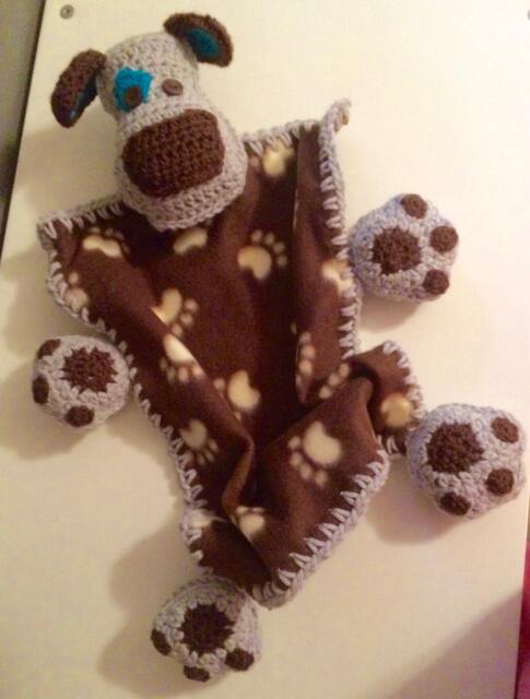 Fleece Puppy Lovey, Crochet Edges, Baby Shower Gift - image 1