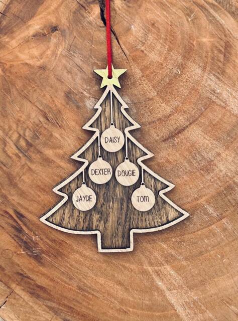 Personalised Christmas Tree Bauble- Wooden Bauble -Tree Decoration -Personalised Family Baubles- Xmas Tree- Decor - image 1
