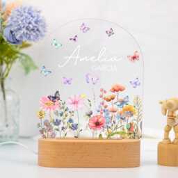 Custom Floral Butterfly Name Night Light, Personalized Flower Garden Lamp, Birthday Gift, Bedroom Bedside Light, Nursery Decor, Easter Gift - thumbnail 4
