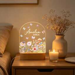 Custom Floral Butterfly Name Night Light, Personalized Flower Garden Lamp, Birthday Gift, Bedroom Bedside Light, Nursery Decor, Easter Gift
