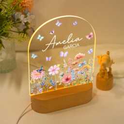 Custom Floral Butterfly Name Night Light, Personalized Flower Garden Lamp, Birthday Gift, Bedroom Bedside Light, Nursery Decor, Easter Gift - thumbnail 2