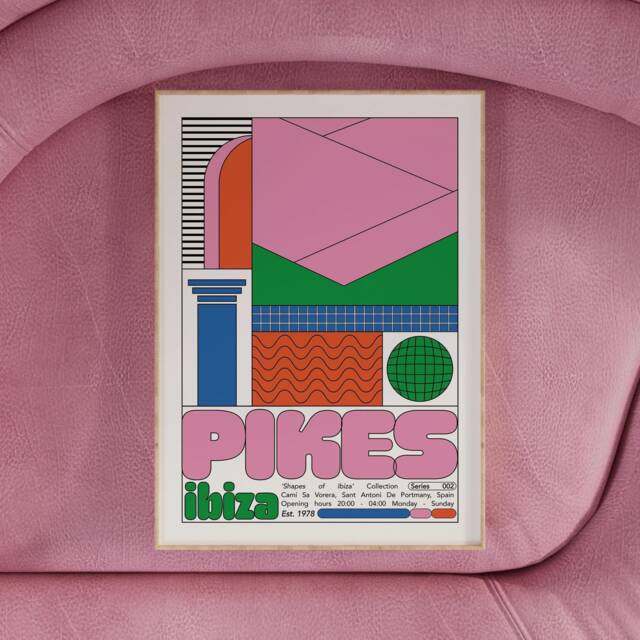 Pikes Ibiza Club Print - Poster Wall Art Geometric Funky Dj Clubbing Patterned Bauhaus House Music - image 1