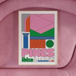 Pikes Ibiza Club Print - Poster Wall Art Geometric Funky Dj Clubbing Patterned Bauhaus House Music - thumbnail 1