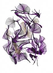 Original Abstract Art - Purple Hues, Black, White & Gold Ink, Pen & Leaf On Bristol Paper - thumbnail 1