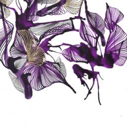 Original Abstract Art - Purple Hues, Black, White & Gold Ink, Pen & Leaf On Bristol Paper - thumbnail 3