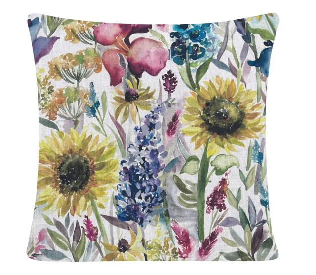 Sunflower Cushion, Voyage Maison Floral Pillow, Tartan Back - image 1