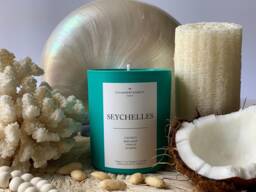Seychelles Soy Wax Candle, Almond, Coconut Bergamot Scent, Vegan, Eco-Friendly - thumbnail 1