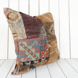 Turkish Kilim Pillow Cover - 20x20 Inch Vintage Anatolian Home Decor - thumbnail 3