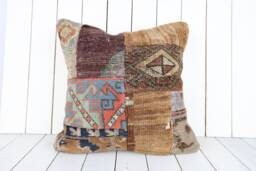 Turkish Kilim Pillow Cover - 20x20 Inch Vintage Anatolian Home Decor - thumbnail 1