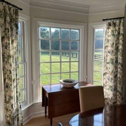 Jacobean Linen Curtain Panel, Blue Floral Window Panel in Kaufmann Designer Fabric Brissac - thumbnail 3