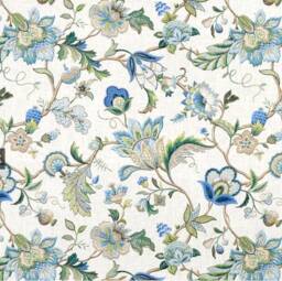 Jacobean Linen Curtain Panel, Blue Floral Window Panel in Kaufmann Designer Fabric Brissac - thumbnail 2
