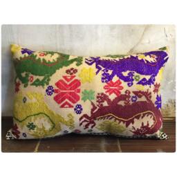 Vintage Handmade Tribal White Thai Textile Silk Cotton Pillow Cover in The Centre Of Vietnam