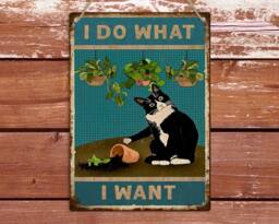 I Do What Want Funny Black Cat Metal Sign, Retro Home Decor Wall Plaque, Animal Art Signage, Vintage Print, Lover Gift - thumbnail 1