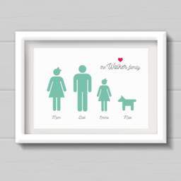 Father's Day Gift. Personalised Family Print. Minimalist Names Wall Art. Picture With People Icons & Surname. Housewarming - thumbnail 1