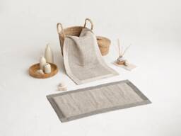 Bathroom Mat Made Of Linen Cotton Blend Fabric, Terry Bath Mat, Floor D??cor, Farmhouse Organic Rug - thumbnail 1
