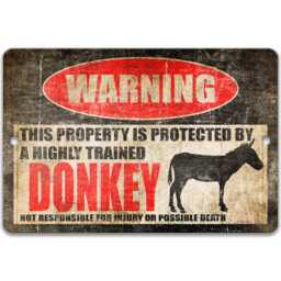 Donkey Warning Sign, Funny Farm Metal Wall Decor For Barn Or Property - thumbnail 1