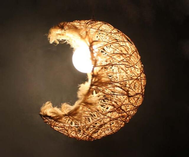 Boho Jute Moon Lamp - Woven Hanging Pendant Light - image 1