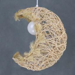 Boho Jute Moon Lamp - Woven Hanging Pendant Light - thumbnail 2