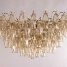 Large Italian Flush Lamp ??80cm Fum?? Murano Glass Poliedri Venini Style Polyhedrons, Ceiling Chandelier Design Vintage Made in Italy - thumbnail 3