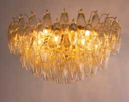 Large Italian Flush Lamp ??80cm Fum?? Murano Glass Poliedri Venini Style Polyhedrons, Ceiling Chandelier Design Vintage Made in Italy - thumbnail 1