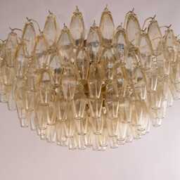Large Italian Flush Lamp ??80cm Fum?? Murano Glass Poliedri Venini Style Polyhedrons, Ceiling Chandelier Design Vintage Made in Italy - thumbnail 2