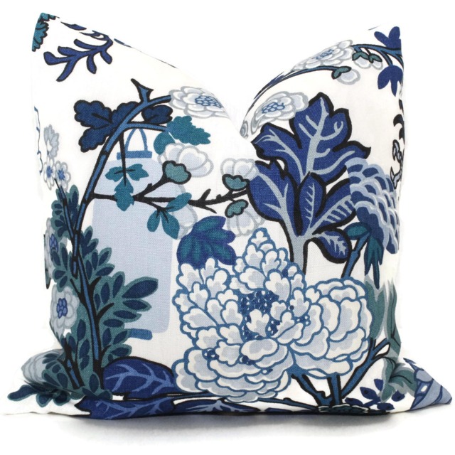 Chiang Mai Dragon Pillow Cover Schumacher China Blue Linen Toss - image 1