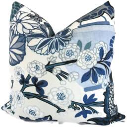 Chiang Mai Dragon Pillow Cover Schumacher China Blue Linen Toss - thumbnail 3