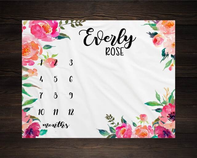 Baby Girl Milestone Blanket Month Growth Tracker Minky Fleece Custom Personalized Shower Gift Watercolor Floral Newborn - image 1
