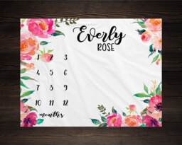 Baby Girl Milestone Blanket Month Growth Tracker Minky Fleece Custom Personalized Shower Gift Watercolor Floral Newborn - thumbnail 1