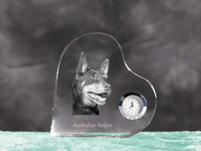 Australian Kelpie - Crystal Clock in The Shape Of A Heart With Image Pure-Bred Dog - image 1