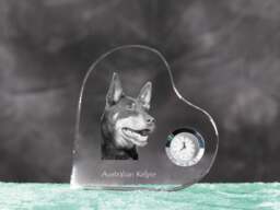 Australian Kelpie - Crystal Clock in The Shape Of A Heart With Image Pure-Bred Dog - thumbnail 1