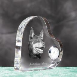 Australian Kelpie - Crystal Clock in The Shape Of A Heart With Image Pure-Bred Dog - thumbnail 3