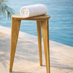 Acacia Shower Stool M45 - Handmade 3-Leg Bathroom Bench Spa Seat, Water Resistant - thumbnail 3