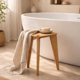 Acacia Shower Stool M45 - Handmade 3-Leg Bathroom Bench Spa Seat, Water Resistant - thumbnail 2