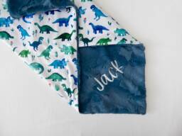 Dinosaur Personalized Baby Blanket, Dino Custom Blanket With Name, Monogrammed Boy Gift - thumbnail 1