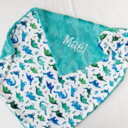 Dinosaur Personalized Baby Blanket, Dino Custom Blanket With Name, Monogrammed Boy Gift - thumbnail 2