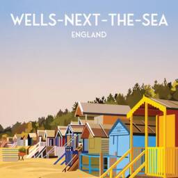 Wells-Next-The-Sea Print - Beach Huts North Norfolk Travel Poster English Seaside Wall Art - thumbnail 3